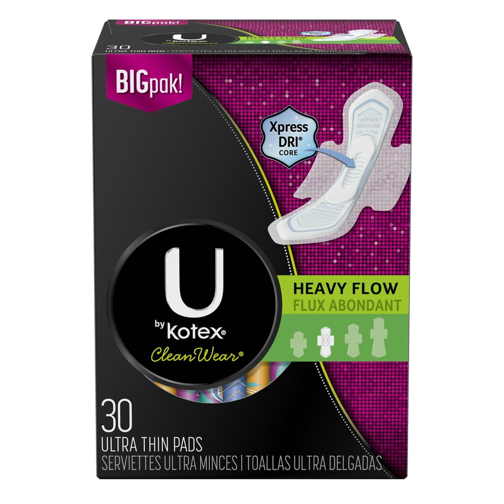 U by Kotex CleanWear Ultra Thin Pads with Wings, Heavy Flow, Unscented