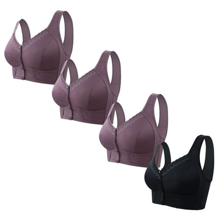 UTSJKR 4 Pc Front Closure Wireless Bras Comfort No Underwire Full Support Sleep Bra Adjustable Straps Breathable Wireless Bra for Daily Wear Bras Purple XXL