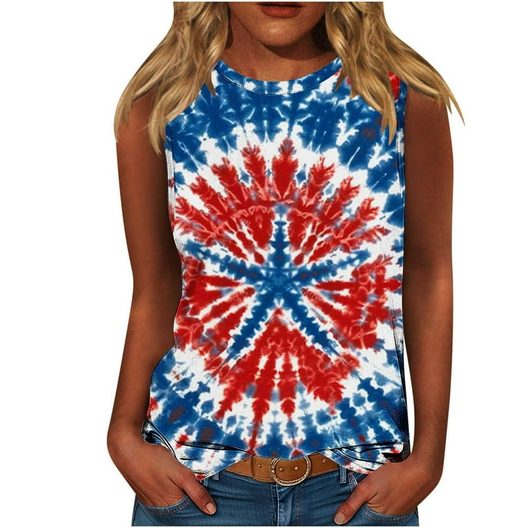 Women's American Flag Ring Hole Tank Top - Patriotic Sleeveless V-Neck Tee For 4th Of July, Size XL