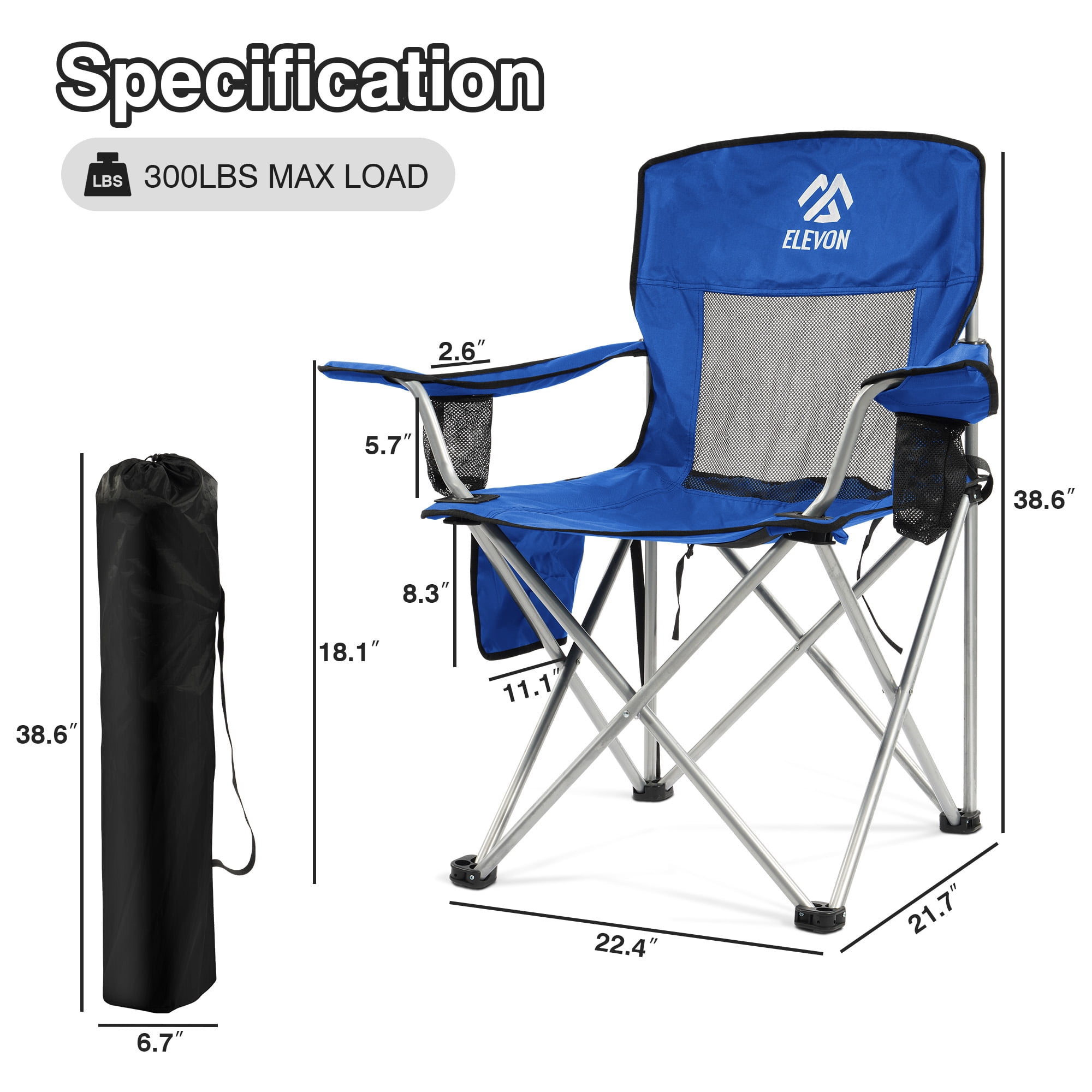 BalanceFrom Folding Camp Chair，Portable Outdoor Chair，with Cup Holder & Carrying Bag，for Camping, Beach, Fishing, and Sports Events
