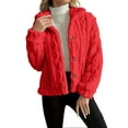 thumbnail image 1 of Breezora Manteau Réversible en Molleton pour Femmes, Chaud pour l'Hiver, Col Montant, Boutonné, Design Torsadé, Taille TP, Rouge, 1 of 9