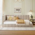 thumbnail image 2 of Full Size Upholstered Daybedt, Sturdy Sofa Bed Frame with Backrest & Armrest & Sturdy Wood Slats, Floor Daybed for Bedroom Apartmen, Easy to Assembly, Velvet-Beige, 2 of 7