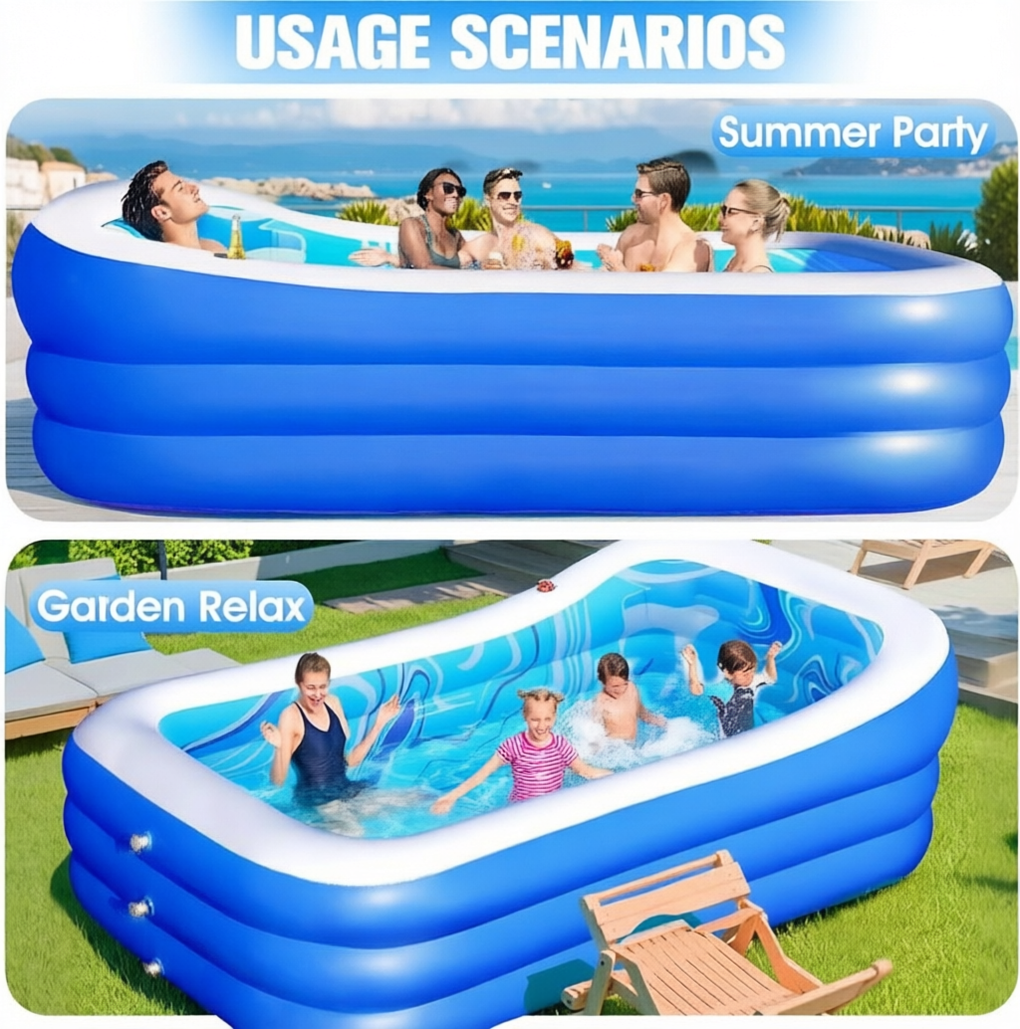 Inflatable Pool with Big Backrest and Seat,Oversized Thickened Large BlowUpPool for Adults,Inflatable Backyard Pools for Adult,Durable Swimming Pools Summer Water Party98 x63 x21.6(Blue)