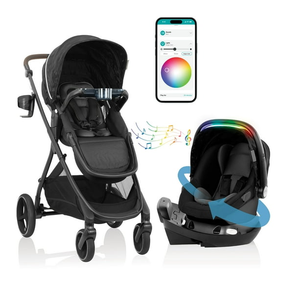 Evenflo Shyft Intuiti Travel System featuring Revolve180 LiteMax™ NXT Rotating Infant Car Seat with SensorySoothe, Dubhan Black