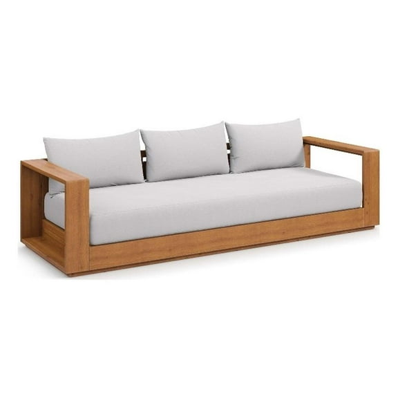 Pemberly Row Outdoor Patio Acacia Wood Sofa in Natural Light Gray