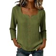 thumbnail image 2 of Stralyhd 3/4 Length Sleeve Womens Tops Summer Button Down Shirts Dressy Casual V Neck Tops Loose Beach Vacation Henley Blouse Green XXL, 2 of 8