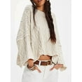 thumbnail image 4 of Womens Cable Knit Cropped Sweaters Oversized 3/4 Sleeve Crew Neck Fall Casual Pullover Tops  S, 4 of 6