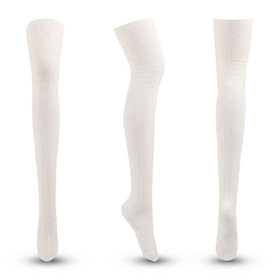 Athletic Socks Women Long New Fall Winter Women Striped Solid Color Cotton Knit Over-the-Knee Stockings Style B-57 White One Size