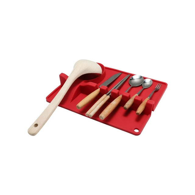 Soporte para cubiertos de silicona con tapete para goteo Soporte para cubiertos Rojo Gris Verde 26.3cm*20.3*3.8cm TUNC Sencillez