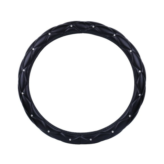 Diamond-Studded Leather Car Steering Wheel Cover - Universal Non-Slip Fashion Cute Cover, Car Interior Decor Accessory ( Black )