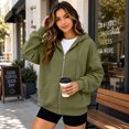 thumbnail image 3 of Dweltoz Zip Up Hoodies for Women Oversized Casual Sweatshirts Cute Full Zip Cozy Jackets with Pockets Fall Winter Long Sleeve Hooded Clothes,Army Green XL, 3 of 6