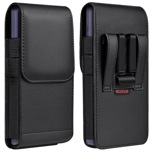 Funda para teléfono ACCKUO M-Cuero Negro con clip metálico