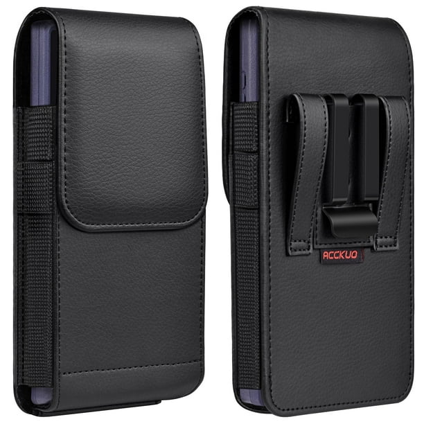 Funda para teléfono ACCKUO M-Cuero Negro con clip metálico