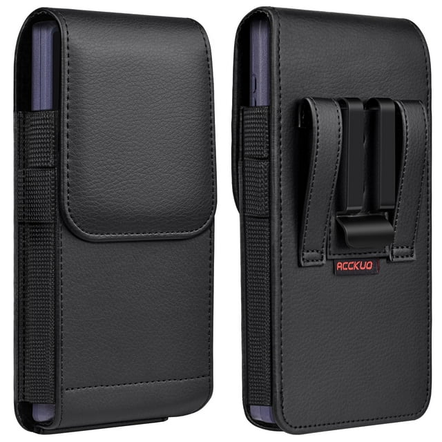 Funda para teléfono ACCKUO M-Cuero Negro con clip metálico