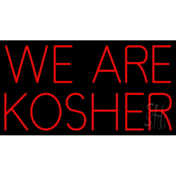 We Are Kosher LED Neon Sign 20 x 37 - inches, Black Square Cut Acrylic Backing, with Dimmer - Bright and Premium built indoor LED Neon Sign for restaurant window and interior decor.