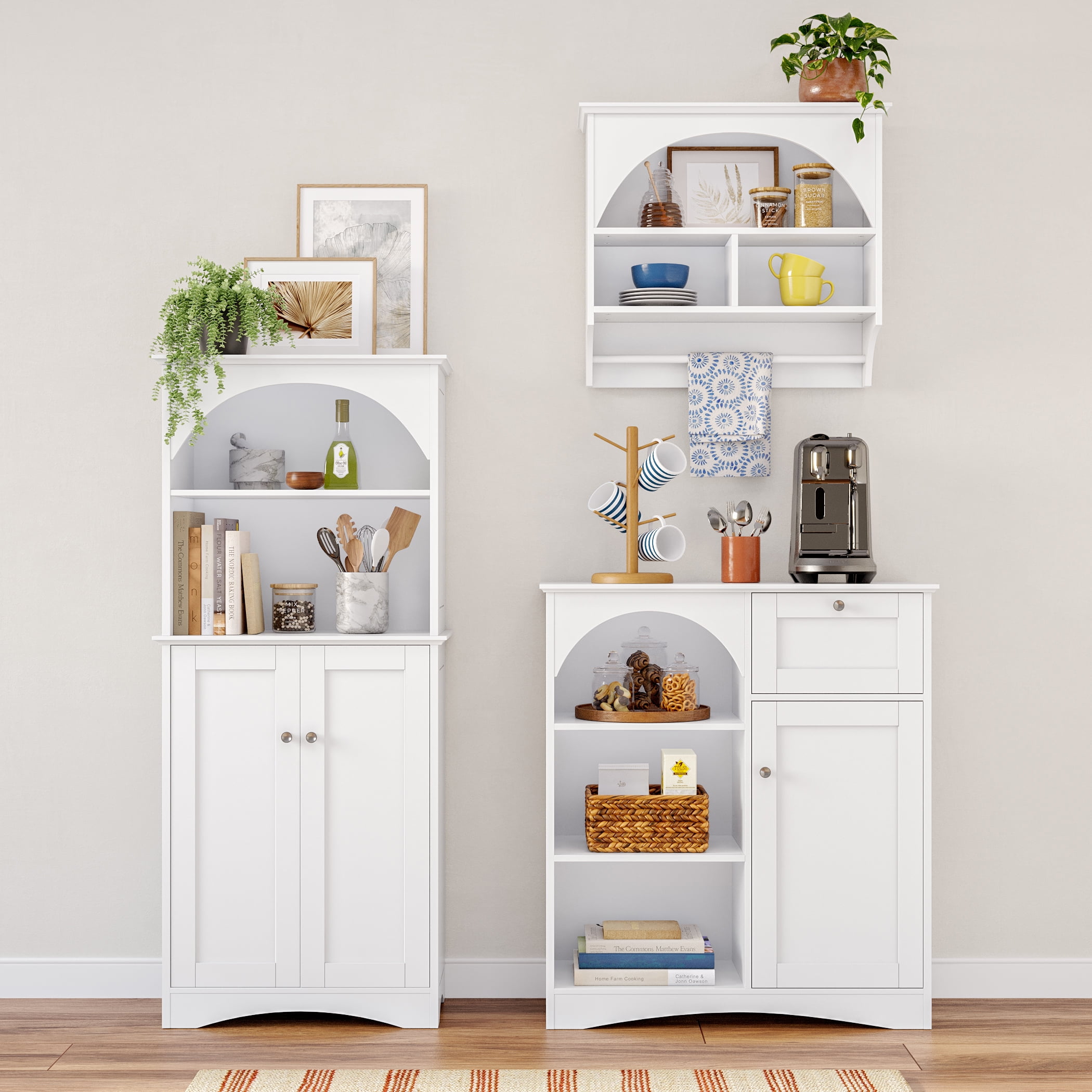 RiverRidge Wall Mounted Kitchen Cabinet Storage Pantry with Towel Bar - White
