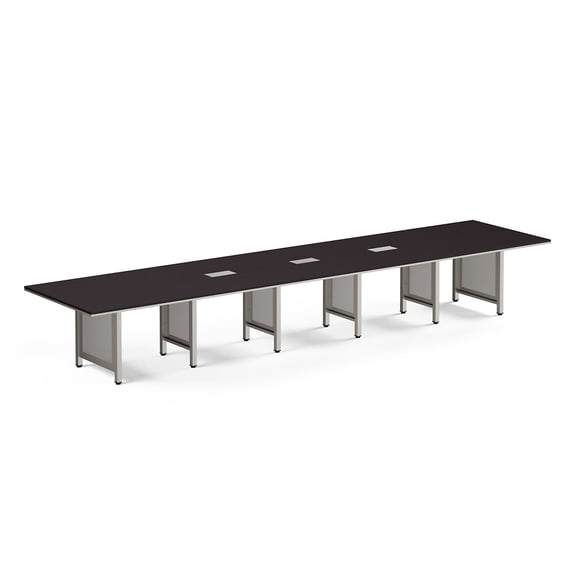 At Work Expandable Conference Table 17' Espresso Laminate Top/Brushed Nickel Painted Steel Leg with Modesty Panel