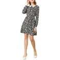 thumbnail image 2 of INSPIRE CHIC Women's Lace Trim Peter Pan Collar Long Sleeves with Belt Floral Dress M Black, 2 of 6
