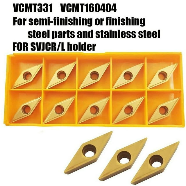 Lefu 10pcs VCMT331 Doré VCMT160404 Inserts de Carbure d'Outil de Tournage Indexables