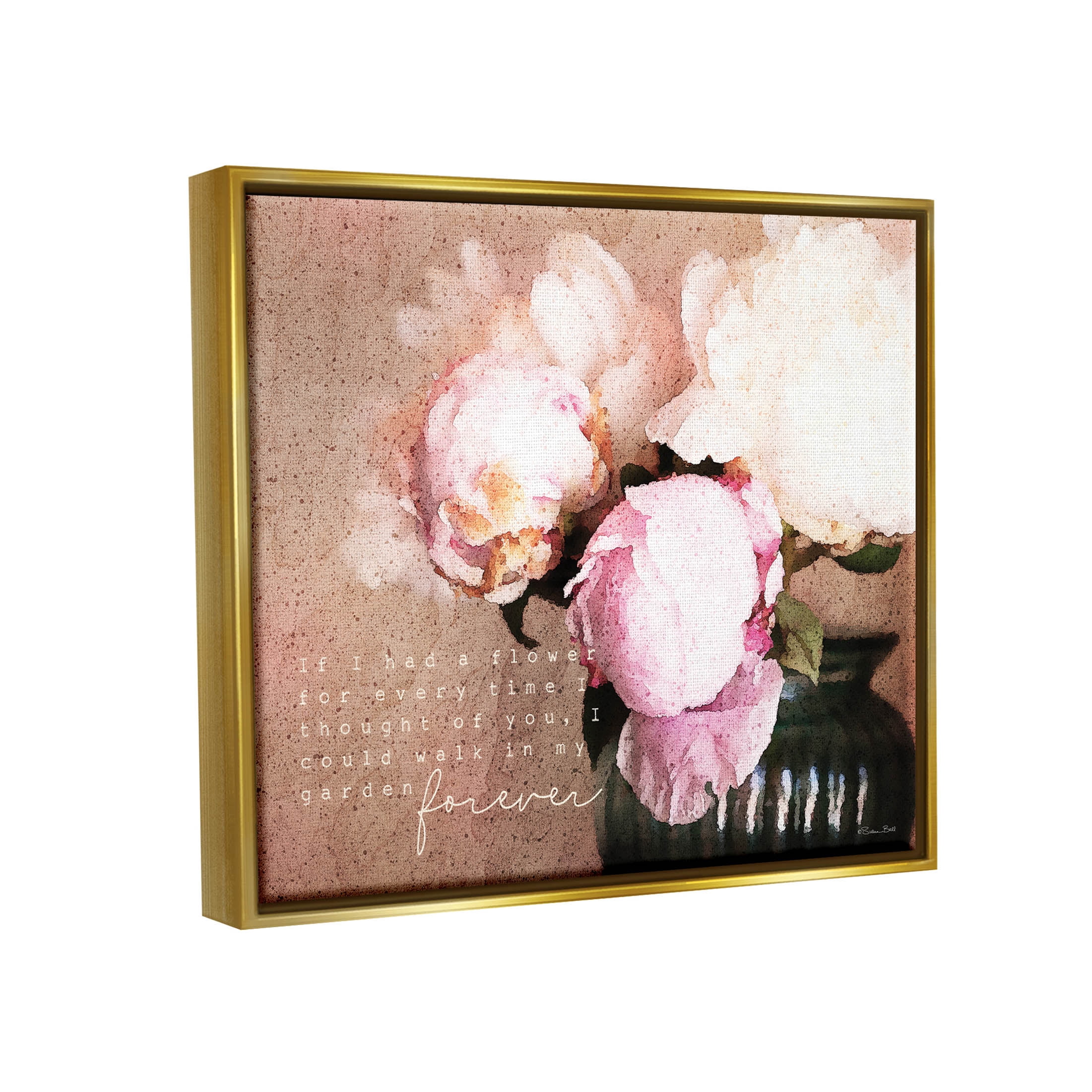 Stupell Industries Romantic Flower Garden Forever Graphic Art Metallic Gold Floating Framed Canvas Print Wall Art, Design by Susan Ball
