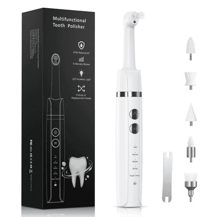 NEXPURE Tooth Polisher, Rechargeable Tooth Whitening Kit for Teeth Cleaning and Whitening, 5 Speeds, 5 Brush Heads, Plaque Remover for Teeth