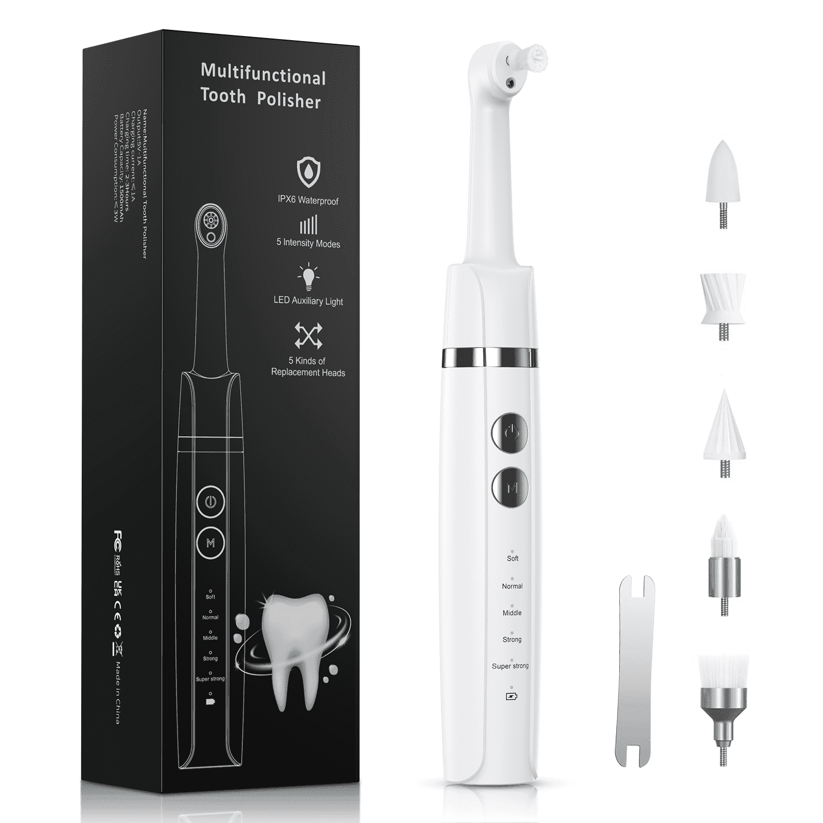 NEXPURE Tooth Polisher, Teeth Whitening Kit with 1500mAh Battery, Plaque Remover for Teeth with 5 Brush Heads & Speeds Modes, Ipx6 Waterproof, White