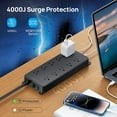 thumbnail image 4 of TROND Surge Protector Power Strip 10ft, 4000J, ETL Listed, 10 Widely Spaced Outlets, 2 USB A & 2 USB C Ports, Flat Plug Long Extension Cord, Wall Mountable, for Home Office Entertainment, Black, 4 of 7