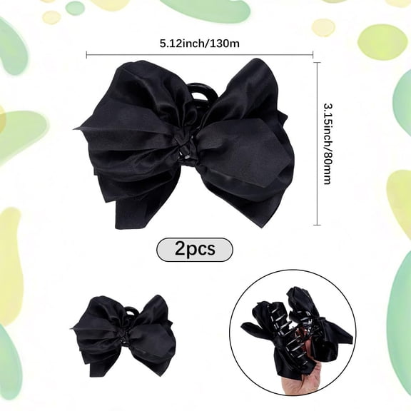 2Pcs Large Bow Claw Hair Clips Cloth and Plastic Black 5 Inch Hair Accessories for Women Thick Hair Styling