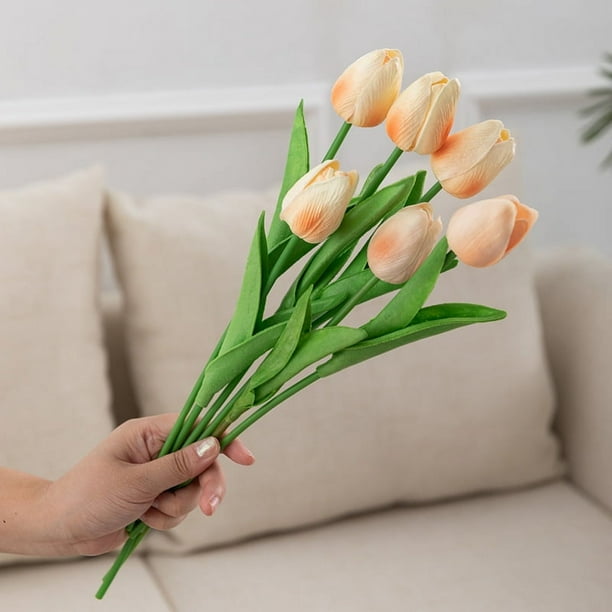 XmhyTop Tulipán artificial de seda de 20 unidades, flores blancas falsas de 13,5 pulgadas, regalo para el día de la madre, Pascua,decoración para el hogar, la cocina y la boda (color champán)