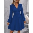 thumbnail image 3 of Women Fall Dresses Casual Long Sleeve Deep V Sexy Dress A-line Elastic High Waisted Flowy Dress, 3 of 10