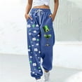 thumbnail image 4 of Womens Sweatpants St. Patrick's Shamrock Print Cinched Bottom Joggers with Pockets Drawstring Wide Leg Pants (XL, Blue 02), 4 of 5