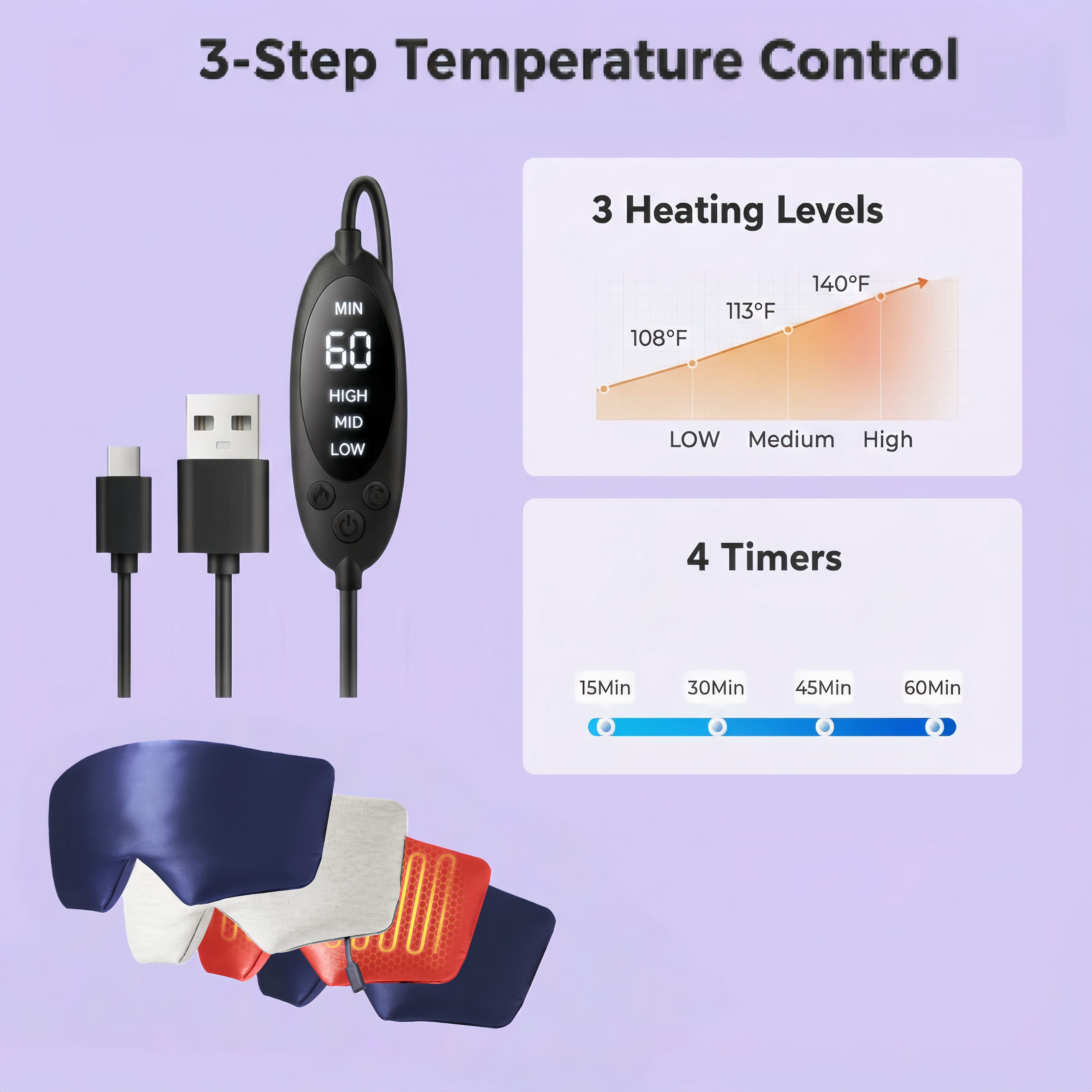 FACEMOON USB Silk Heated Eye Mask for Dry Eyes & Sleep – Warm Compress with Constant Temperature, Dark Circles & Puffiness Support