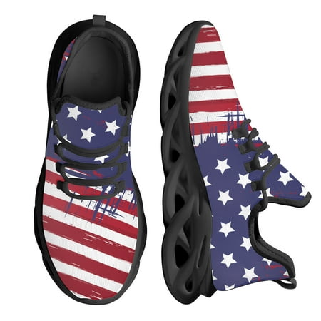 

USA Flag Design Women s Mesh Sneakers Non-Slip Platform Shoes Lightweight Ladies Jogging Shoes Lace-up Zapatillas