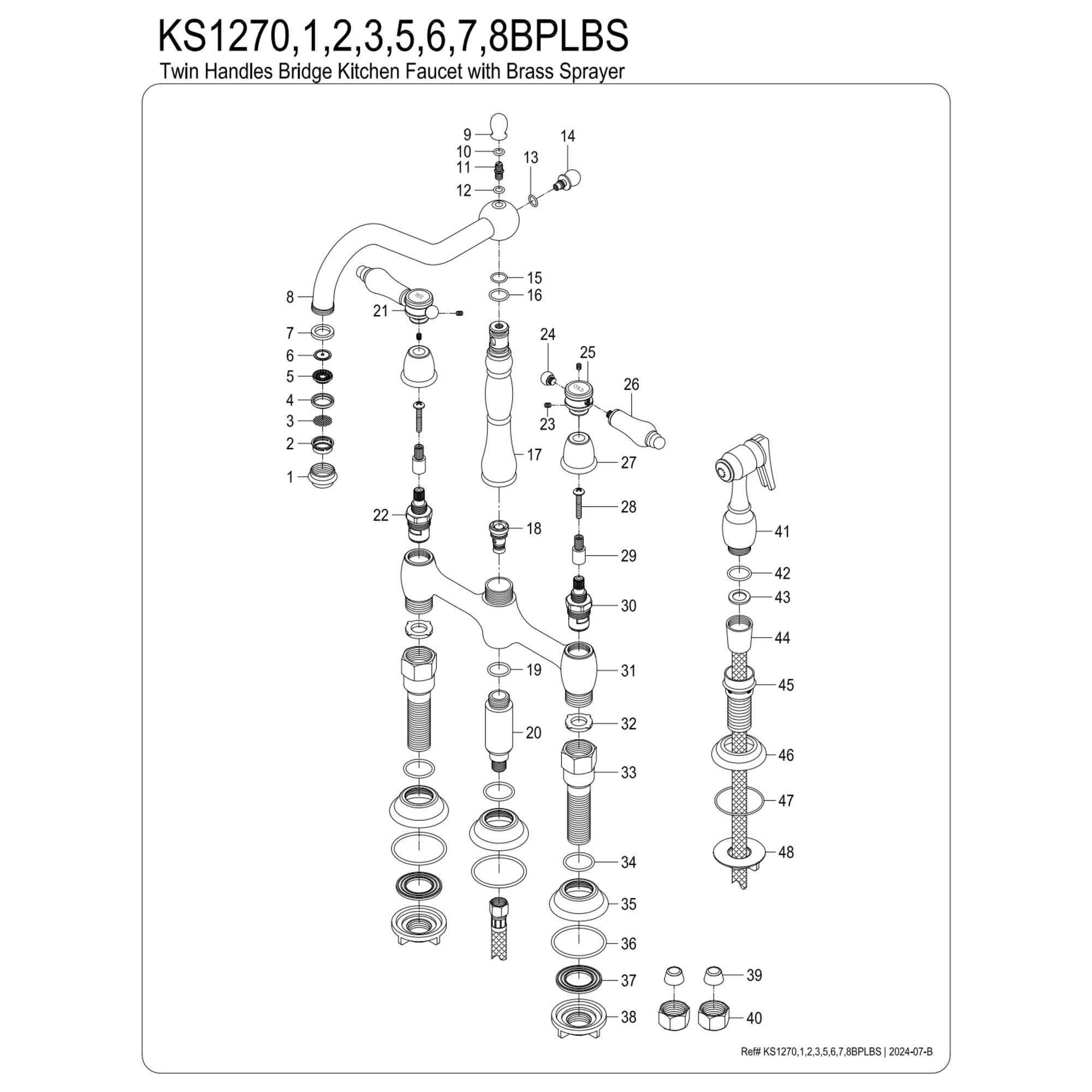 Kingston Brass KS1276BPLBS Bel-Air Bridge Kitchen Faucet with Brass Side Sprayer, Polished Nickel