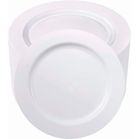 100 Count White Plastic Disposable Dinner Plates 10.25 Inch
