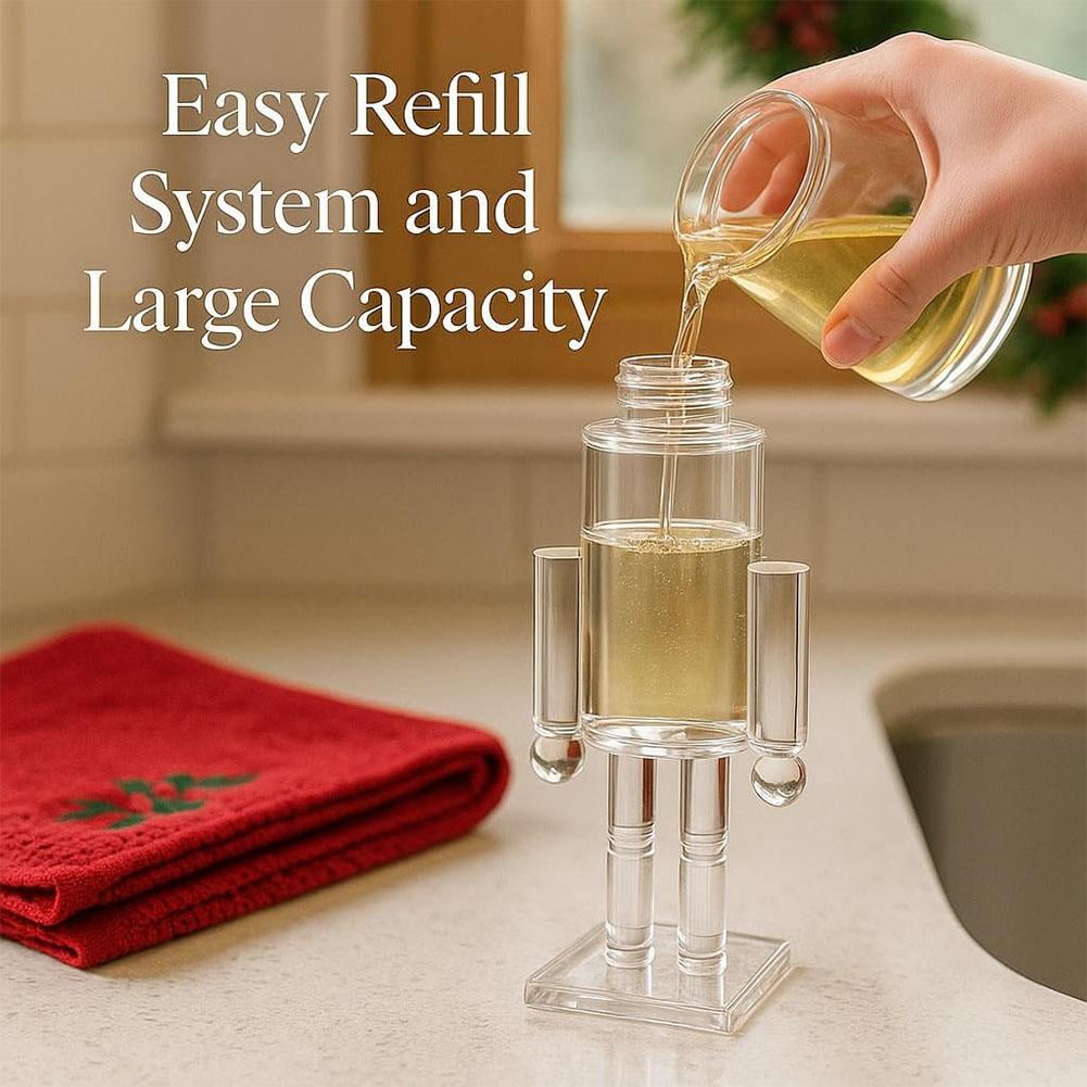 1 PCS Clear Nutcracker Soap Dispenser, Refillable Plastic Hand Soap Bottle for Christmas Holiday Decor, Elegant Kitchen & Bathroom Countertop Decoration