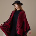 thumbnail image 2 of Fringed Hem Pashmina Shawl Wrap Winter Warm Ethnic Style Poncho Open Front Cape for Lady, 2 of 3