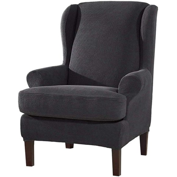 2 Piece Stretch Wingback Chair Cover Jacquard Wing Chairs Slipcover with Elastic Bottom Grey One Size