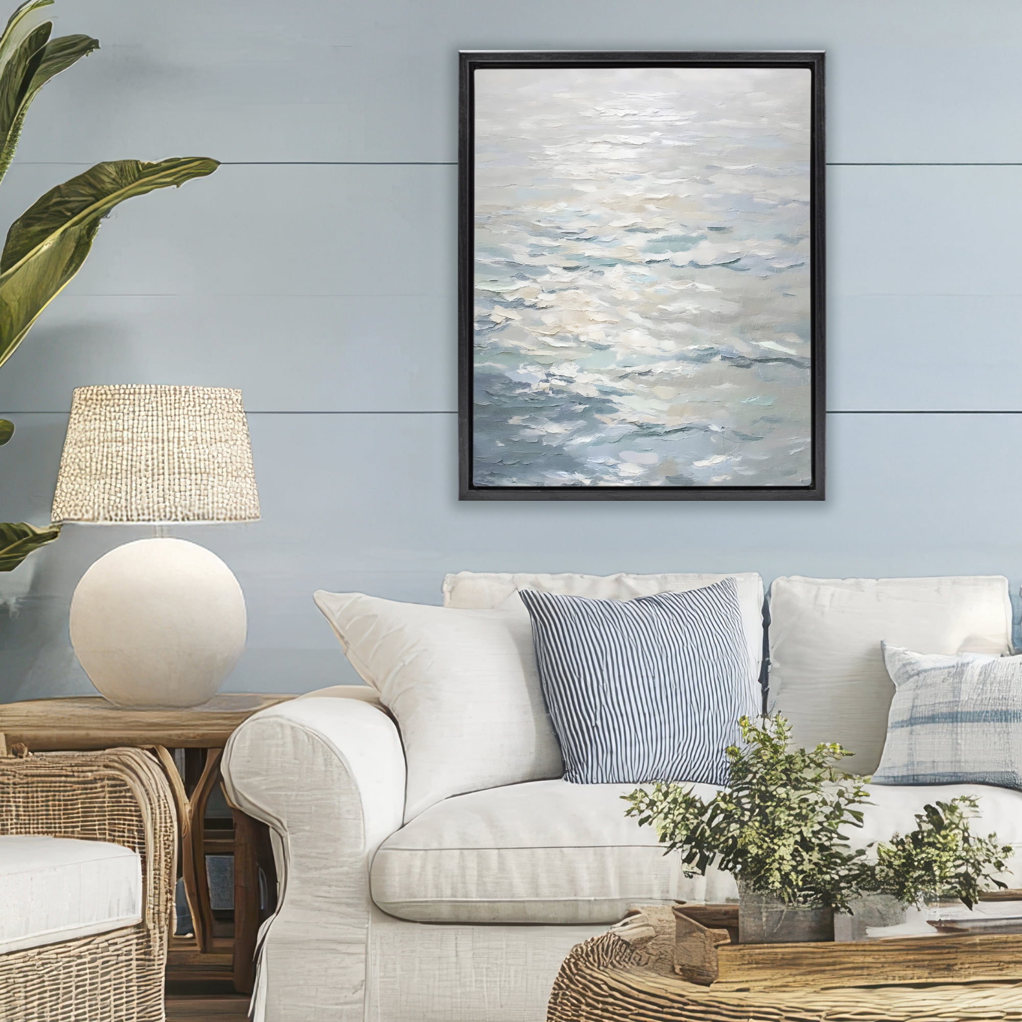 Stupell Industries Shallow Reflections Calm Sea Black Framed Floater Canvas Wall Art, design by Riley B