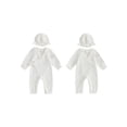 thumbnail image 2 of RUINIXCW Newborn Baby Girl Hospital Going Home Outfit Baby Girls Spring Fall Clothes Ruffle Trim Long Sleeve Wrapped Tie Romper Jumpsuit and Hat Set, 2 of 9
