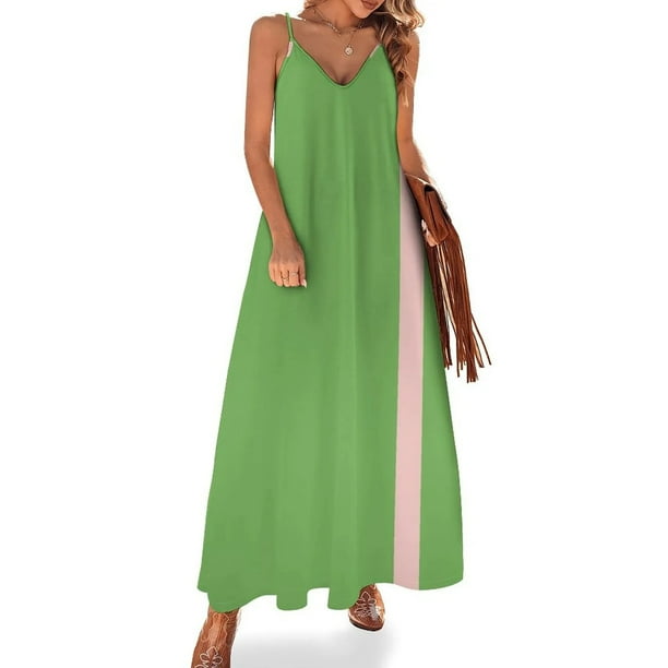 Vestido sin mangas verde lima y rosa con diseño minimalista de rayas dobles Ropa de verano Vestido de verano diario