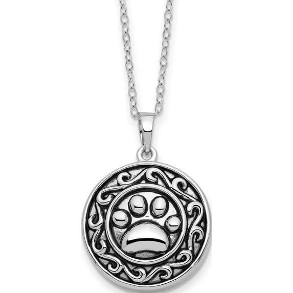 Sterling Silver Rhodium Antiqued Paw Ash Holder 18In Necklace Made In China qsx426