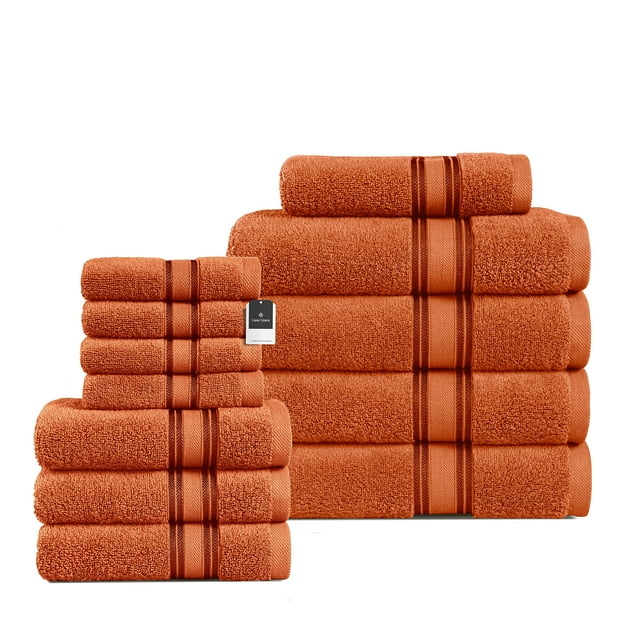 Lane Linen Luxury Bath Towels Set - 12 Piece Set, 100% Cotton Bathroom Towels, Zero Twist, Quick Dry Shower Towels, Absorbent Bath Towel, Super Soft, 4 Bath Towels, 4 Hand Towels, 4 Wash Cloths - Rust