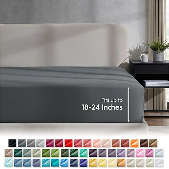 LammaLoe Extra Deep Pocket Queen Fitted Sheet Only, 18" to 24" Soft Microfiber Fitted Sheet Queen, Charcoal Gray