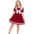 thumbnail image 1 of HXWCHs Robe Fille Robe de Marin Nautique pour Filles Tenue d'École et Décontractée Printemps Été Manches Courtes Tenue Étudiante Rouge 6-7 Ans, 1 of 7