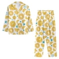 thumbnail image 2 of DISNIMO 2 Piece Women Pajama Set Lemon Print Long Sleeve Sleepwear with Long Pajama Pant Button Up Nightwear with Pockets V Neck Loungewear, Available in Plus Size, XL, 2 of 7