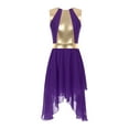 thumbnail image 3 of TSSOE Women's Praise Dance Overlays Dress Irregular Hem Dress with Metallic Patchwork Pants Liturgical Dance Clothes Purple L, 3 of 7