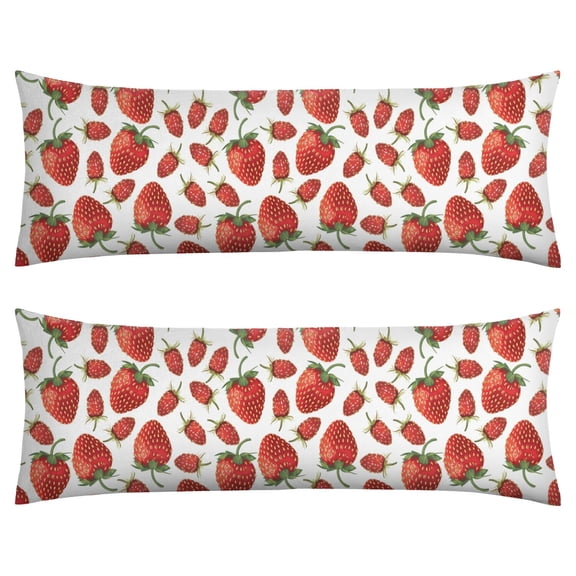 Berry Bliss Body Pillow Cover 20"x54" - Strawberry Lover Cute Red Fruit Print - Cozy Breathable Zippered Pillowcase for Maternity
