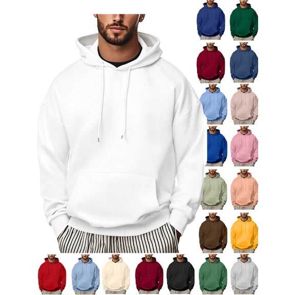 Yyuenw Hoodies for Men Loose Fit Long Sleeve Pullover Hoodies Casual Athletic Plus Size Solid Drawstring Pocket Hooded Sweatshirts