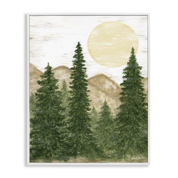 Stupell Industries Farmhouse Rustic Mountain Sun Forest Trees White Framed Giclee Art, 16 x 20, by Annie LaPoint